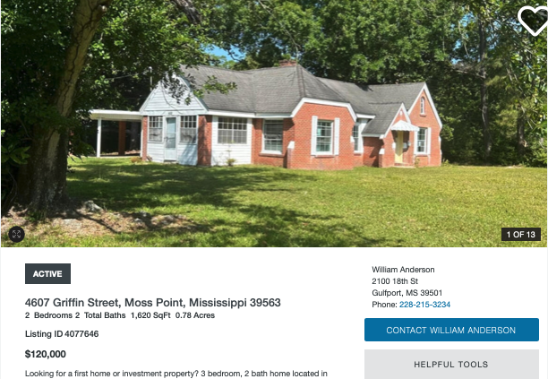 Median priced home Moss Point